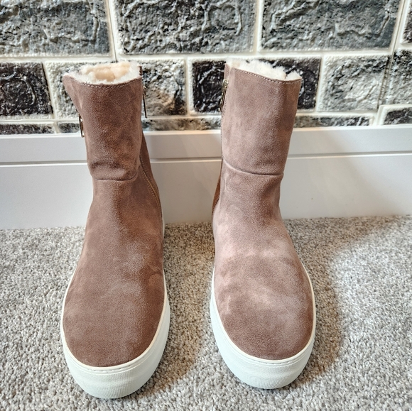 J/Slides NYC Women's Suede Winnie TAUPE Wedges Booties Size 10 - Picture 2 of 9